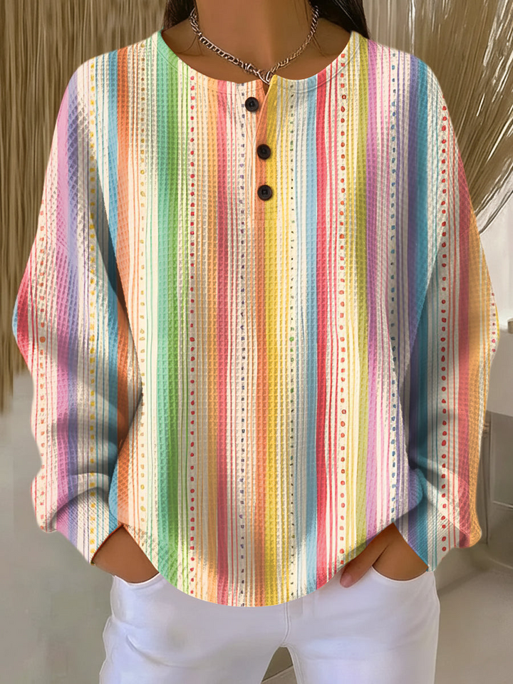 Isabella | Camisa de Punto Waffle Rayas Manga Larga