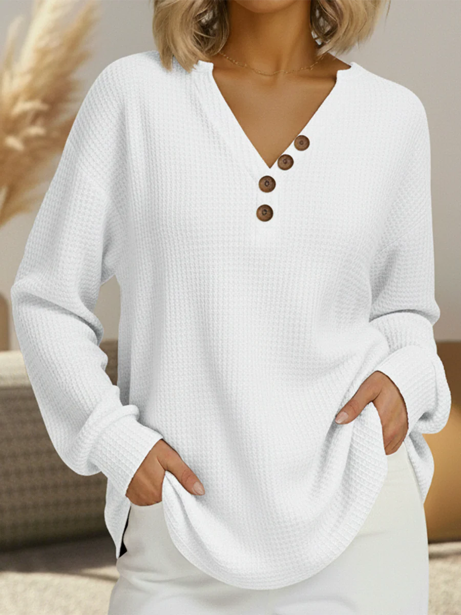 Isabella | Camisa de Punto Waffle Rayas Manga Larga