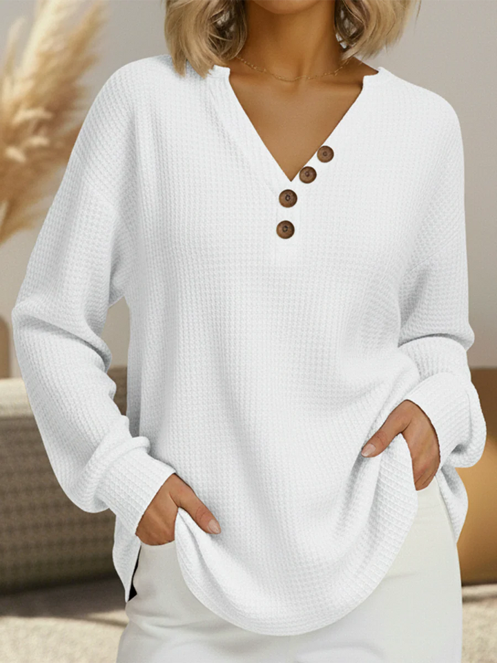 Isabella | Camisa de Punto Waffle Rayas Manga Larga