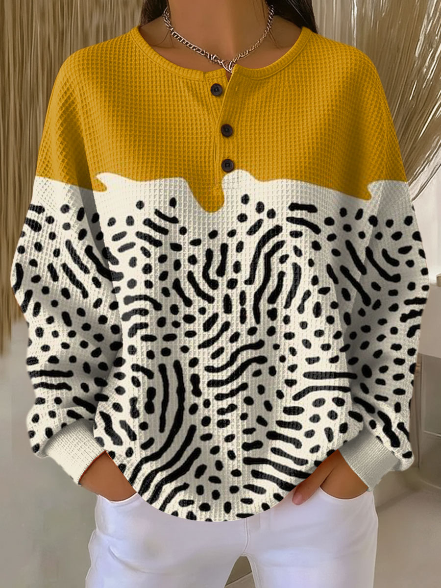 Isabella | Camisa de Punto Waffle Rayas Manga Larga