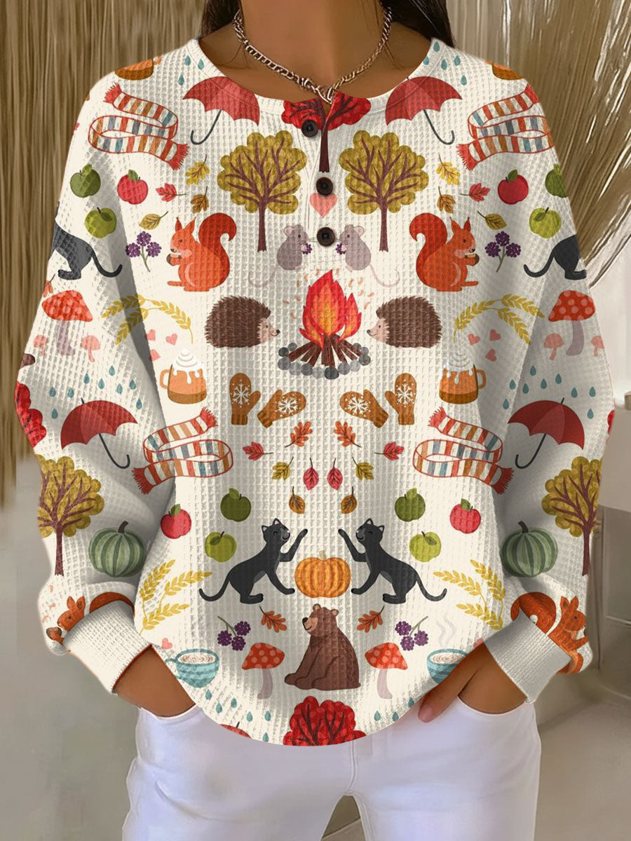 Isabella | Camisa de Punto Waffle Rayas Manga Larga