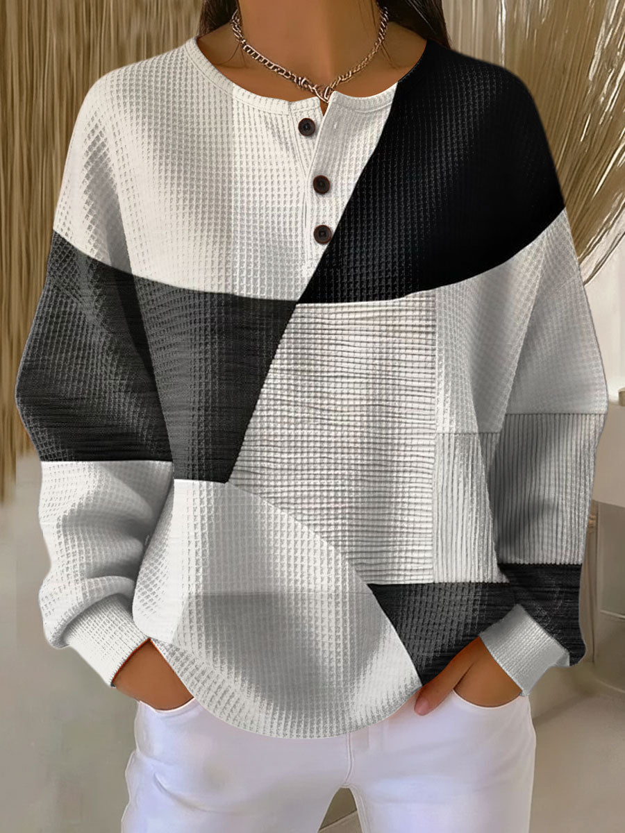 Isabella | Camisa de Punto Waffle Rayas Manga Larga