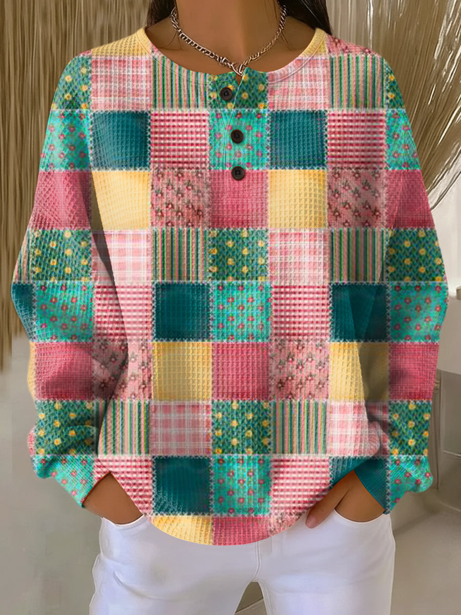 Isabella | Camisa de Punto Waffle Rayas Manga Larga