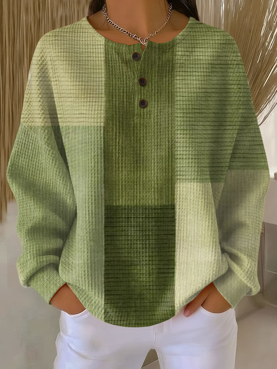 Isabella | Camisa de Punto Waffle Rayas Manga Larga
