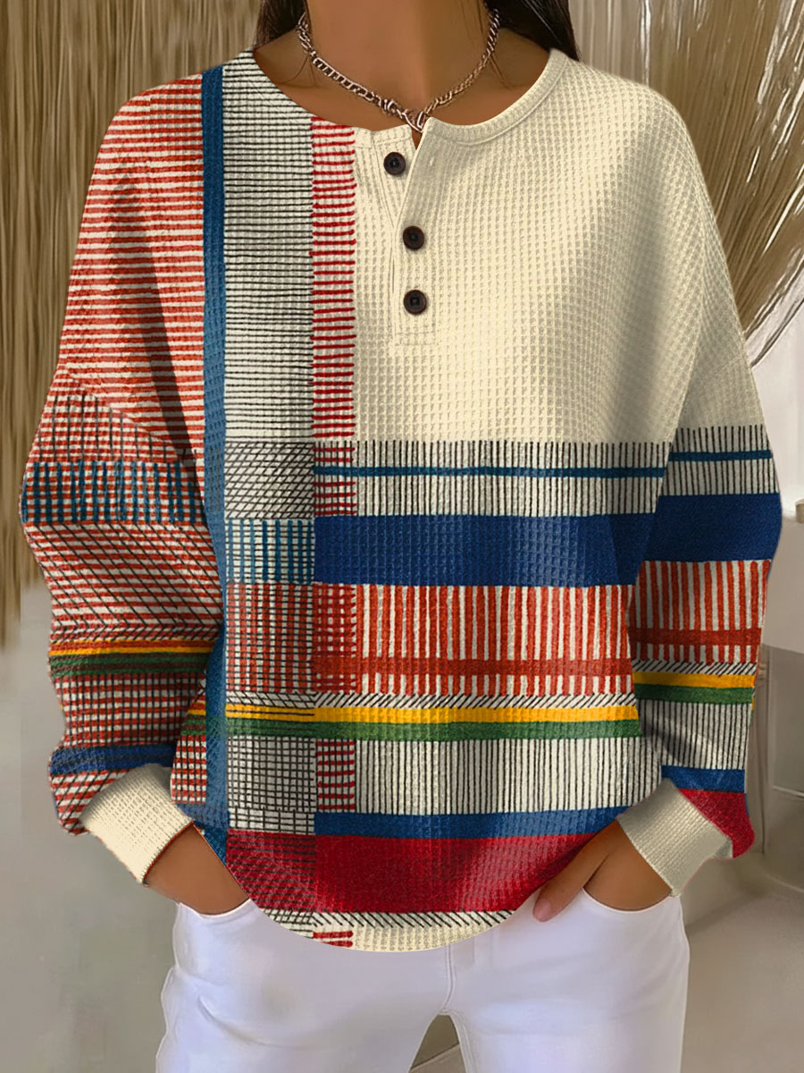 Isabella | Camisa de Punto Waffle Rayas Manga Larga