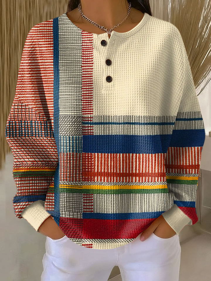 Isabella | Camisa de Punto Waffle Rayas Manga Larga