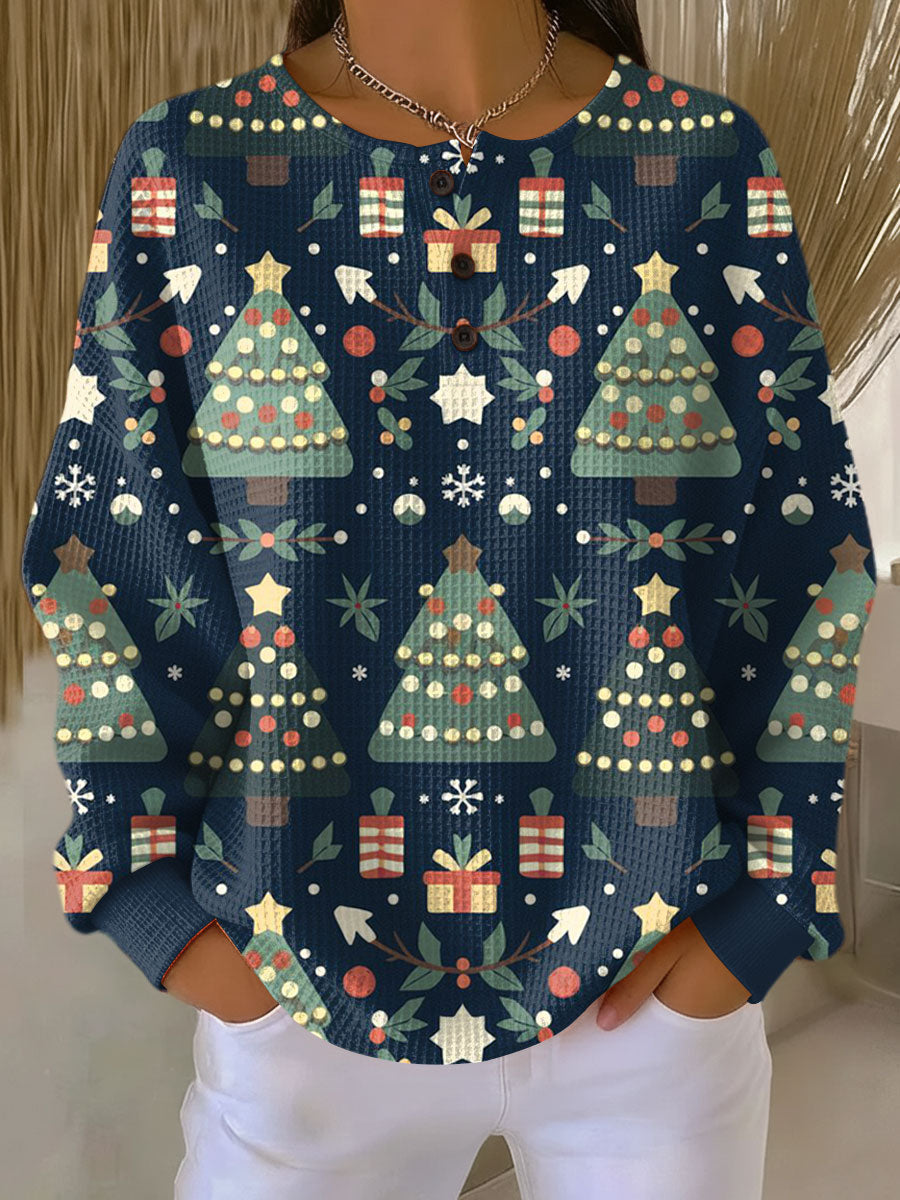 Isabella | Camisa de Punto Waffle Rayas Manga Larga