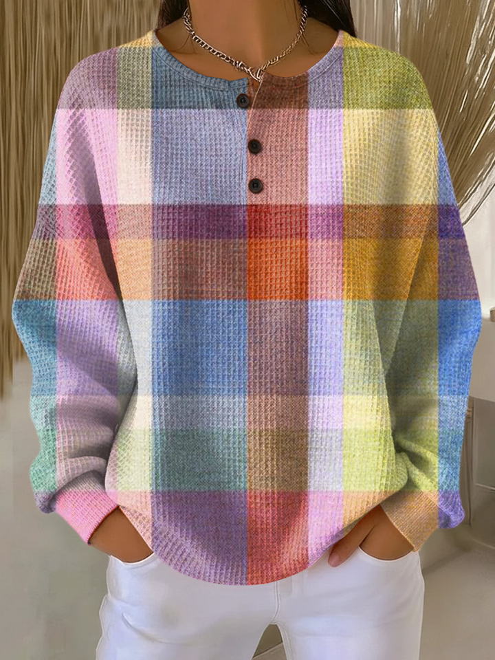 Isabella | Camisa de Punto Waffle Rayas Manga Larga
