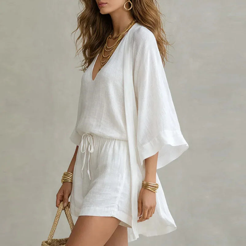 Isabella | Conjunto Lounge de Lino Kimono Mangas Anchas