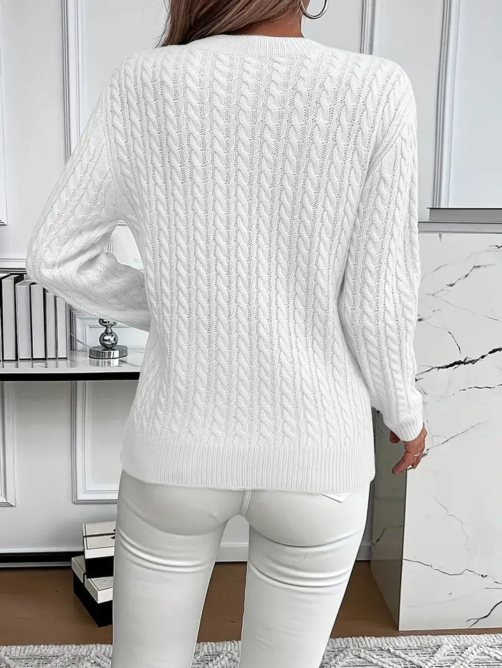 Isabella | Jersey Mujer Tejido Trenzado Cuello Redondo
