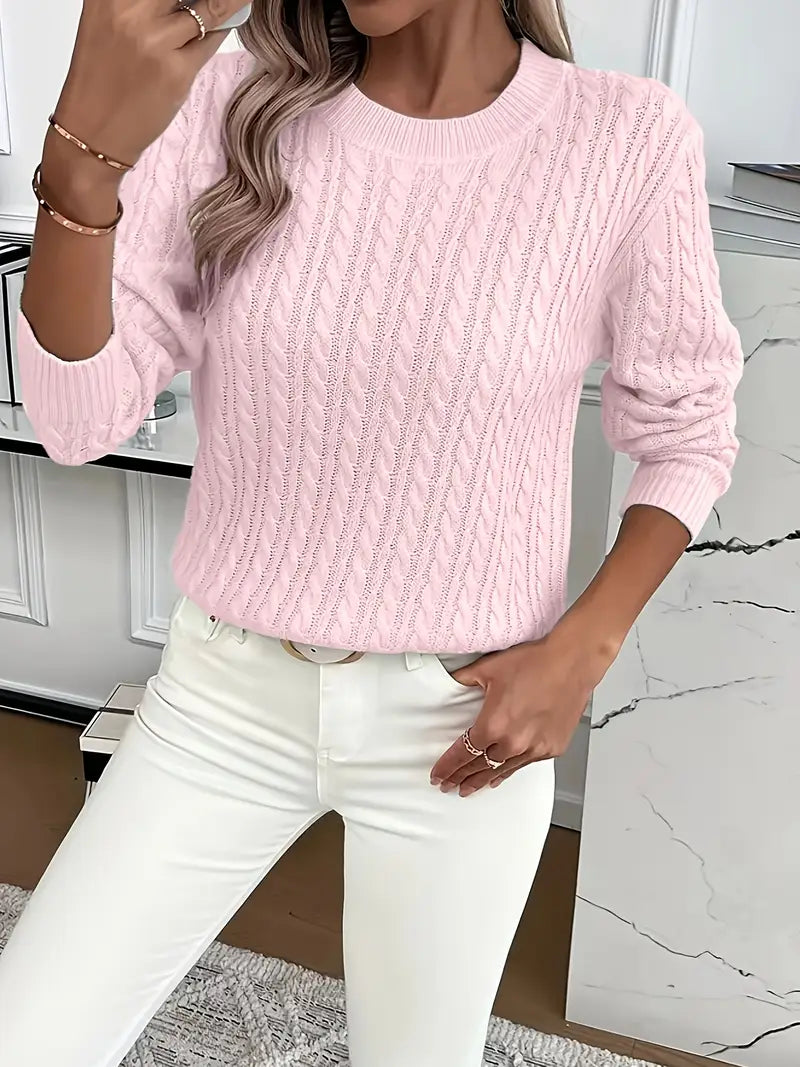 Isabella | Jersey Mujer Tejido Trenzado Cuello Redondo