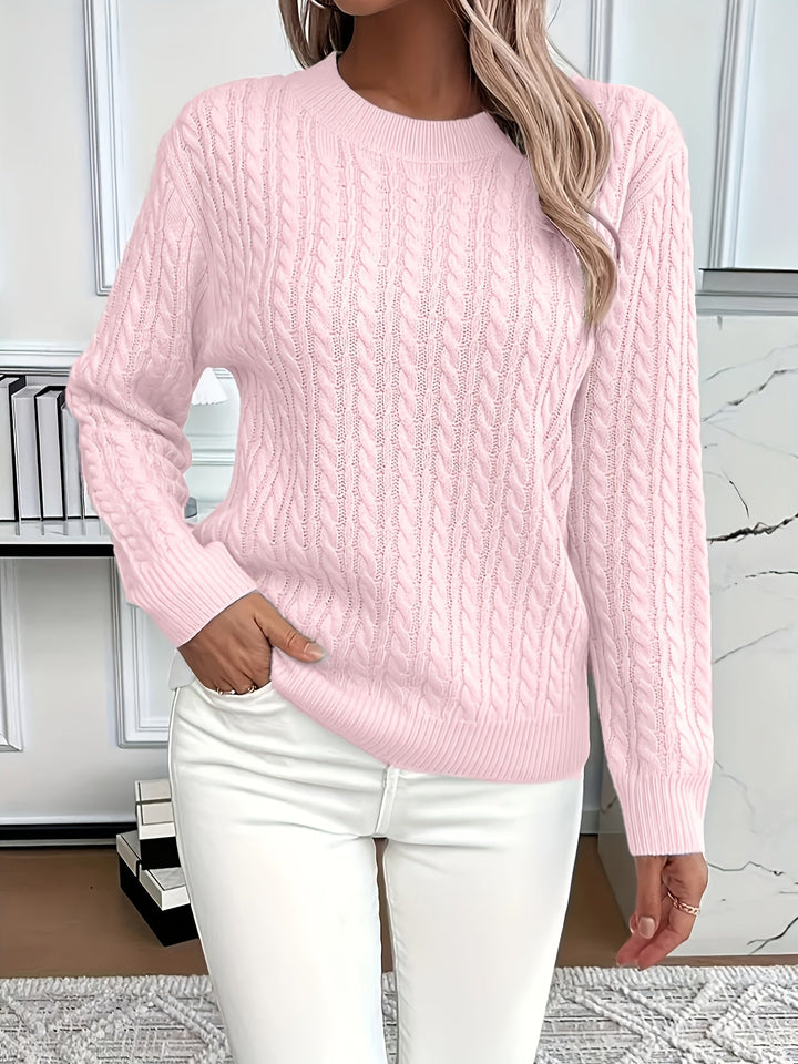 Isabella | Jersey Mujer Tejido Trenzado Cuello Redondo