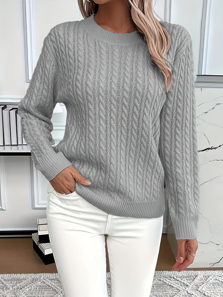 Isabella | Jersey Mujer Tejido Trenzado Cuello Redondo