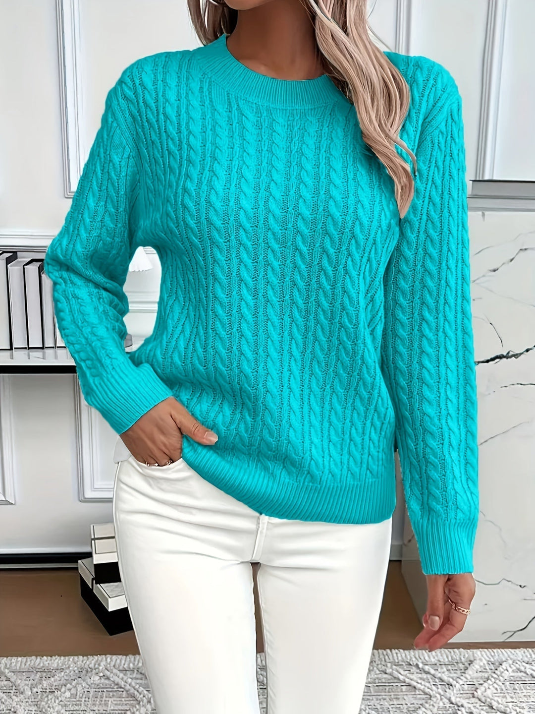 Isabella | Jersey Mujer Tejido Trenzado Cuello Redondo