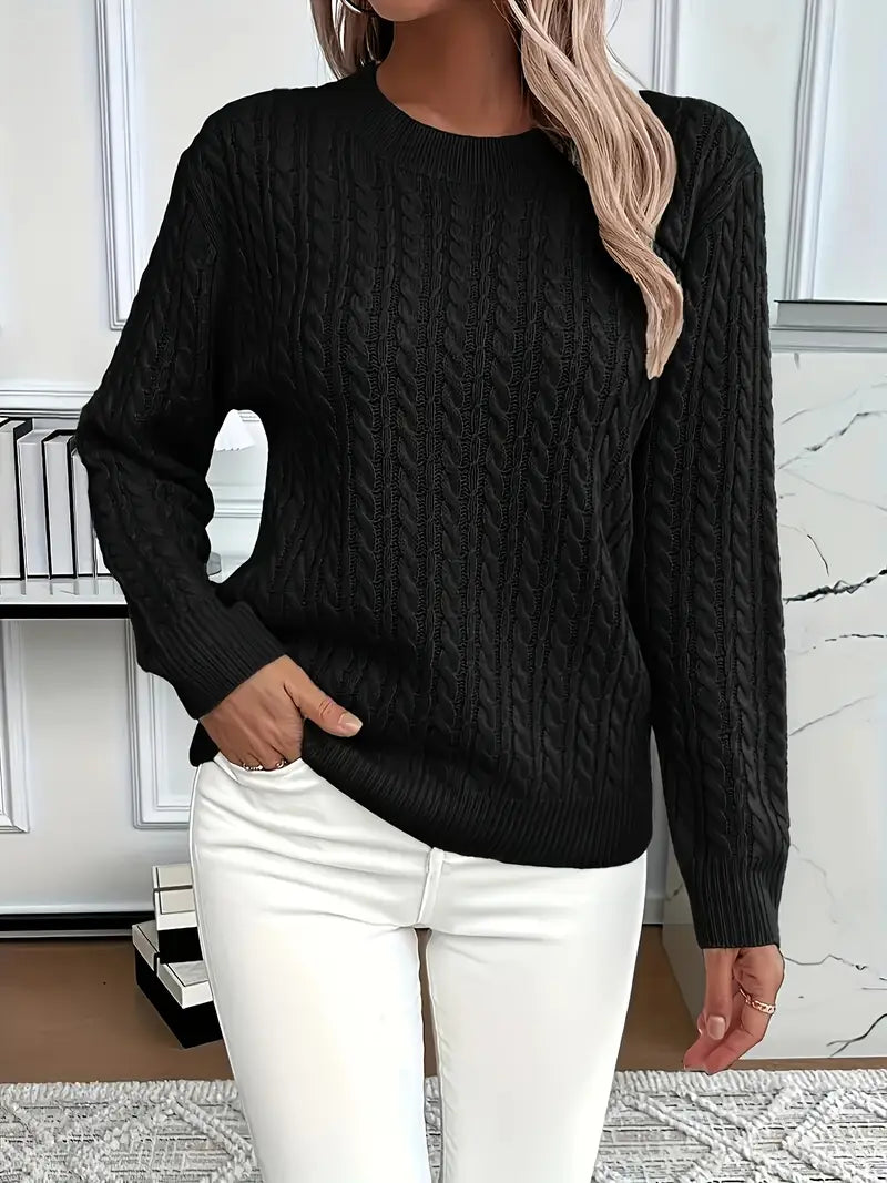 Isabella | Jersey Mujer Tejido Trenzado Cuello Redondo