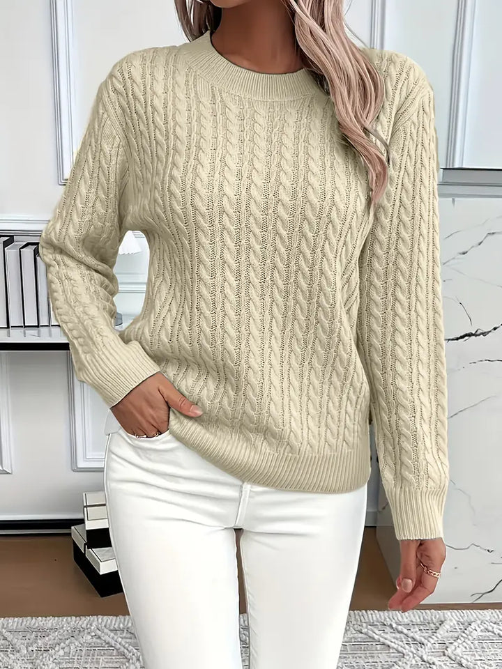 Isabella | Jersey Mujer Tejido Trenzado Cuello Redondo