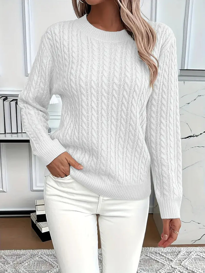 Isabella | Jersey Mujer Tejido Trenzado Cuello Redondo