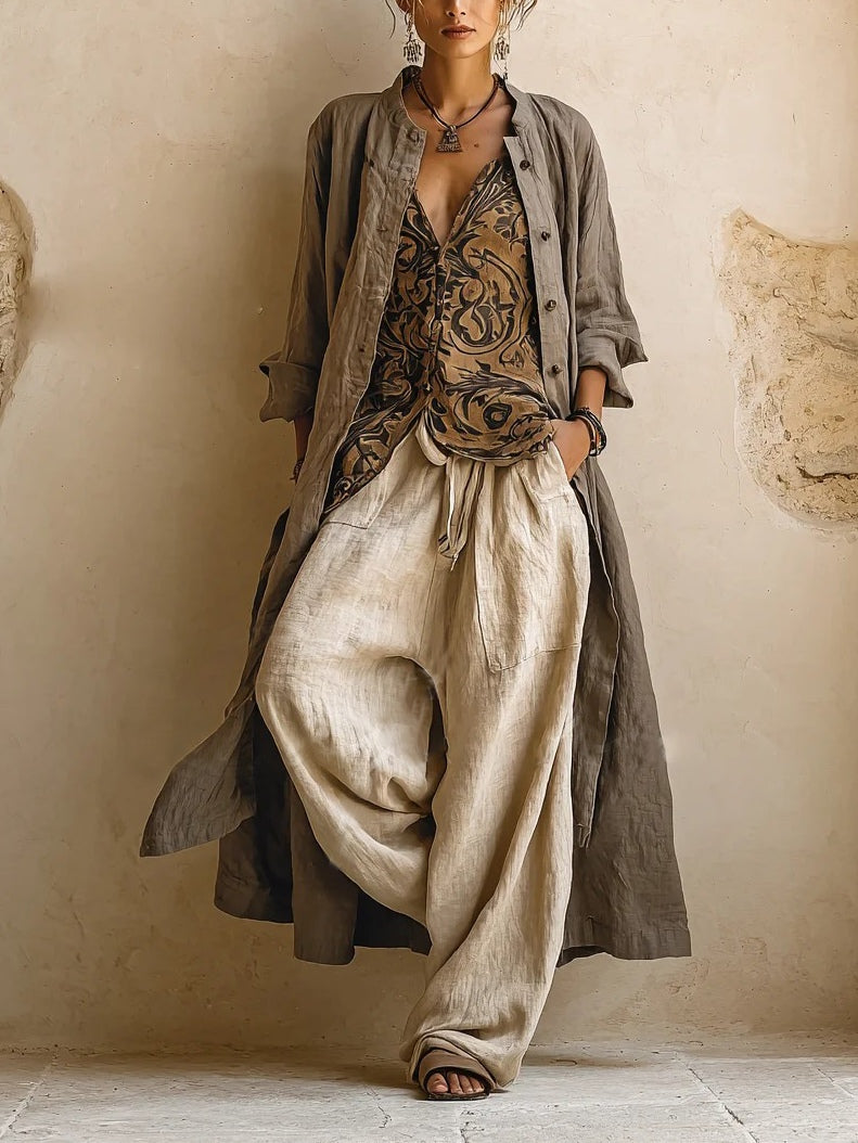 Isabella | Pantalón Ancho Lino Mujer Ropa