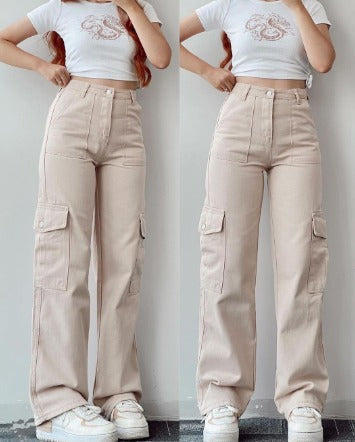 Isabella | Pantalón Cargo Mujer Pierna Ancha Plisado