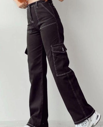 Isabella | Pantalón Cargo Mujer Pierna Ancha Plisado