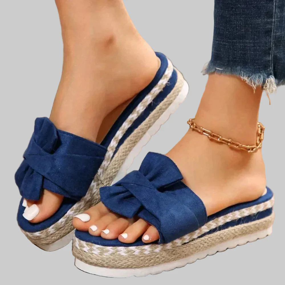 Isabella | Sandalias Mule Plataforma Lazo Azul Mujer