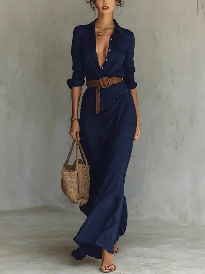 Isabella | Vestido Camisero Maxi Mujer con Cinturón