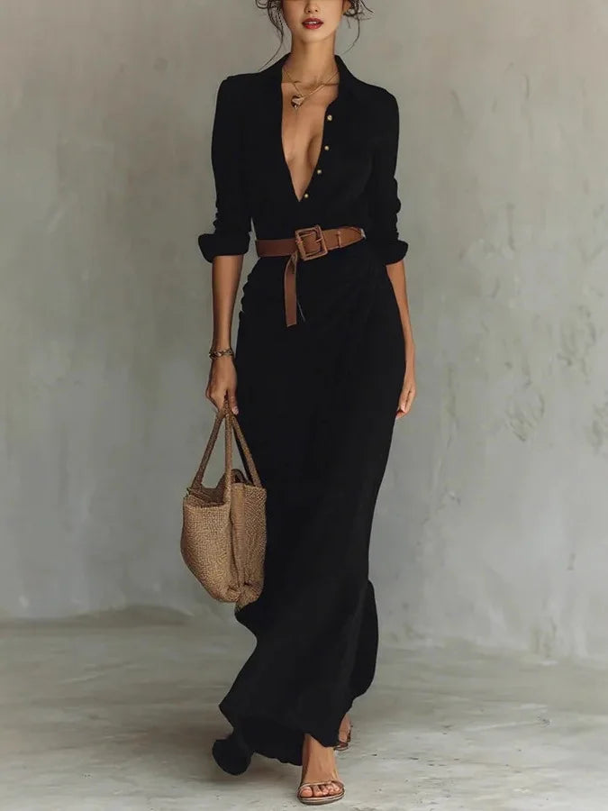 Isabella | Vestido Camisero Maxi Mujer con Cinturón