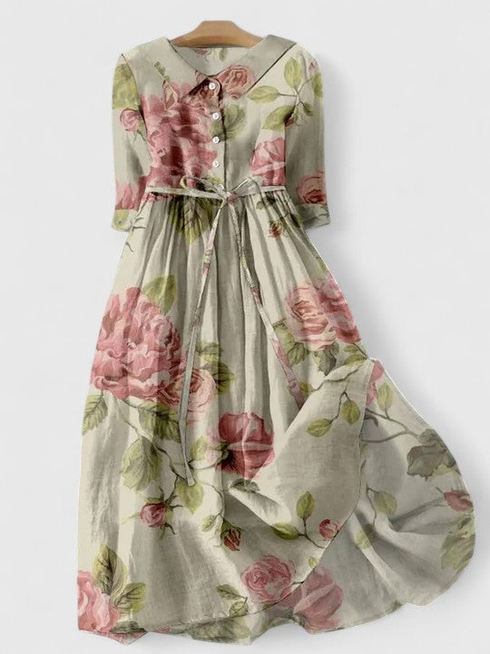 Isabella | Vestido Midi Floral Mujer con Cinturón