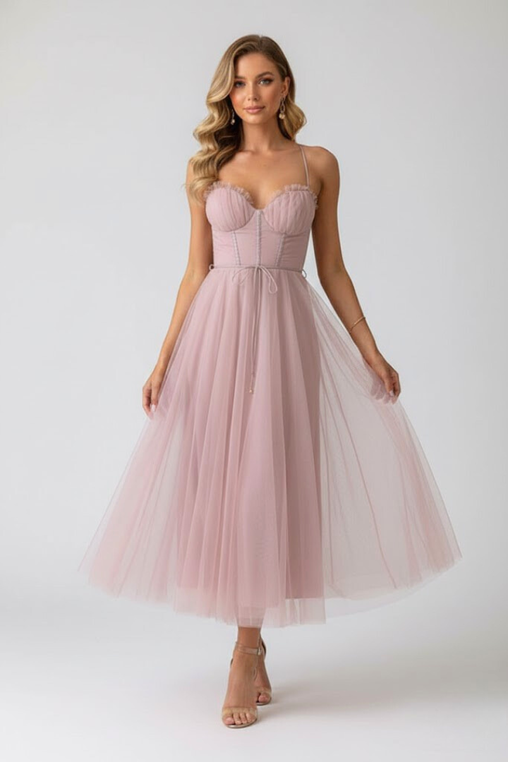 Julia | Vestido Midi de Tul con Corsé Mujer