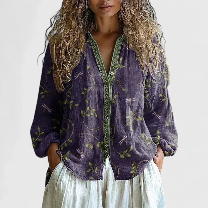 Laura | Blusa Moda Mujer Estampado Botones