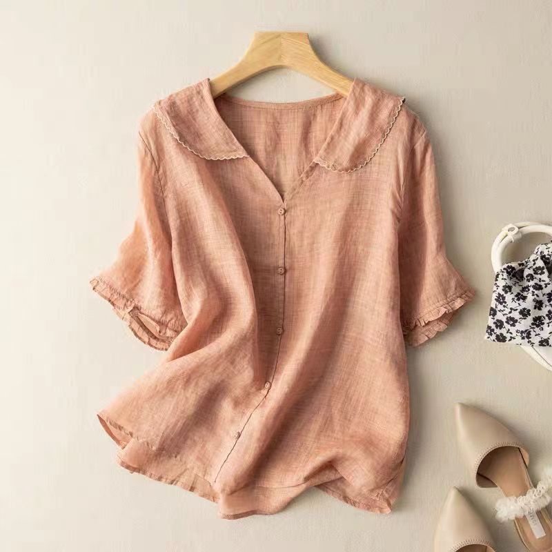 Laura | Blusa de Lino con Cuello Festoneado
