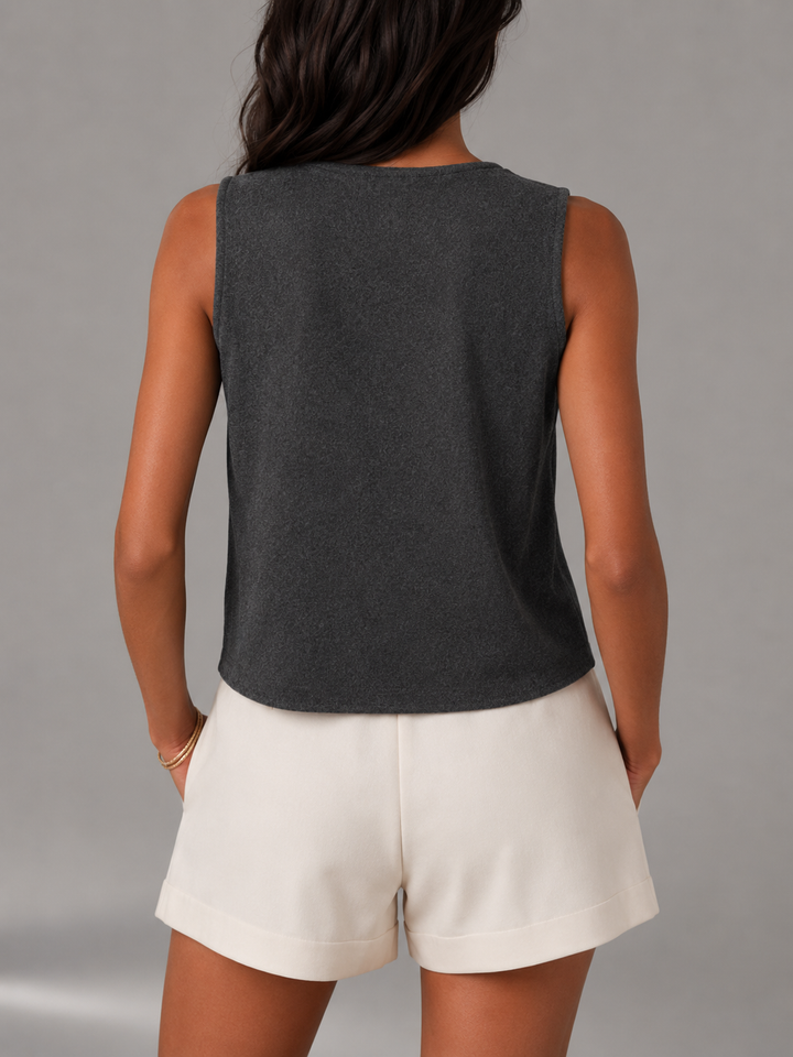 Laura | Chaleco Mujer Botones Dorados Cropped