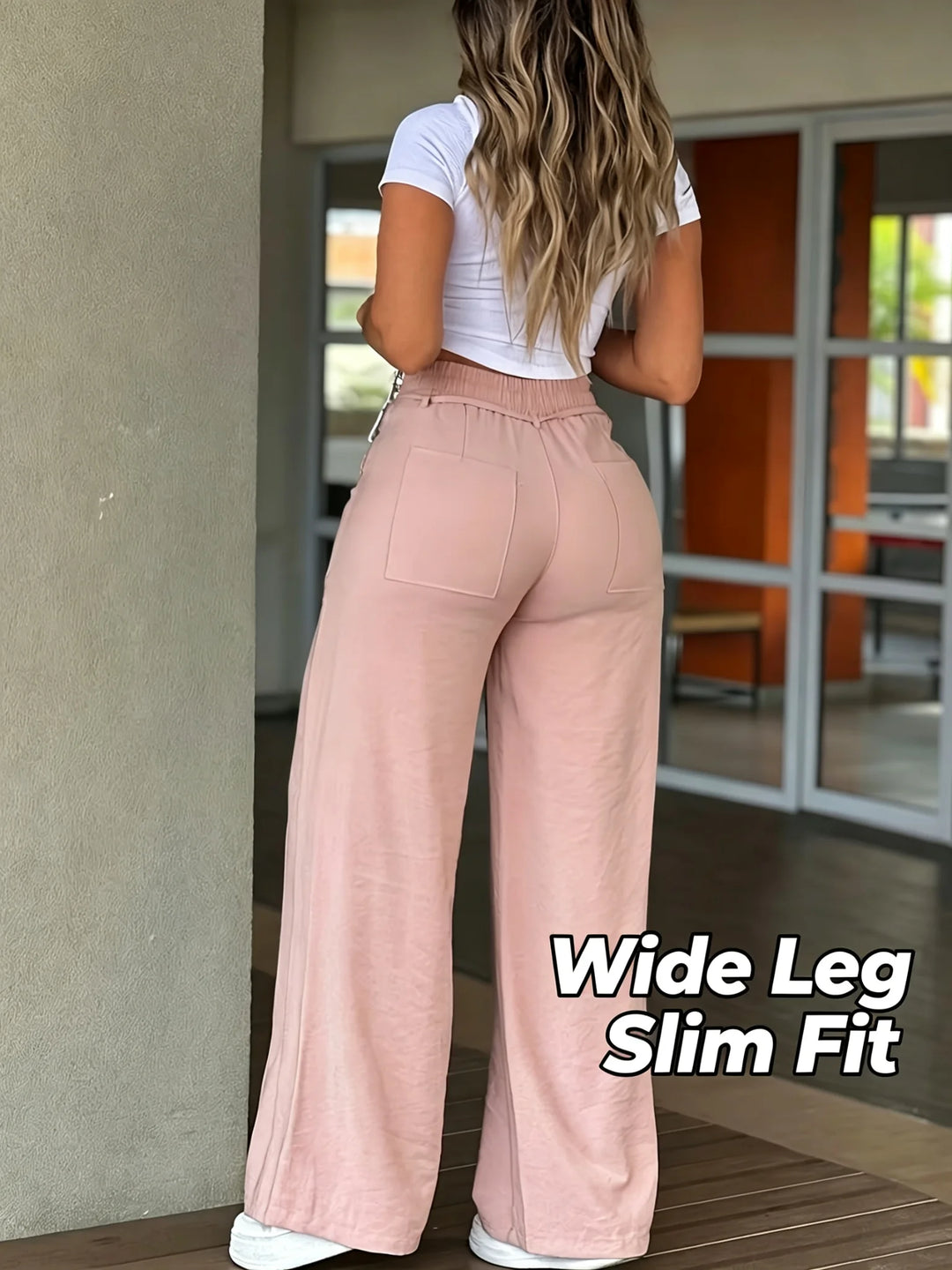 Laura | Pantalones Mujer Tiro Alto Pierna Ancha Ajuste Relajado