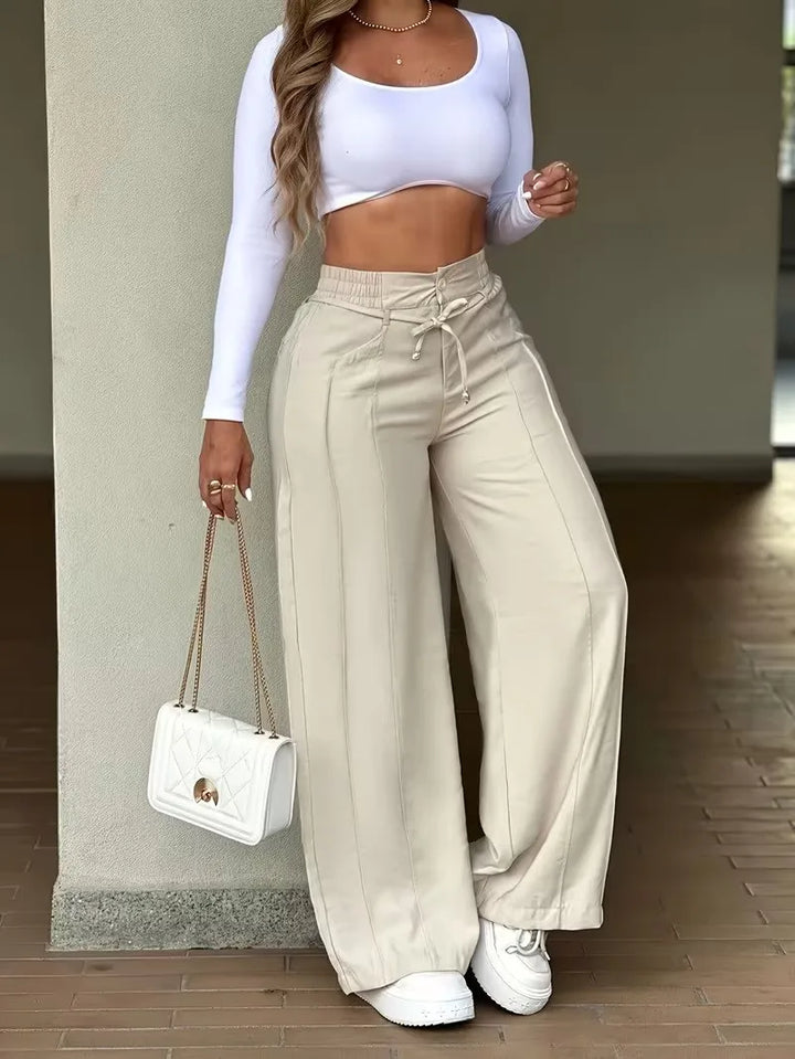 Laura | Pantalones Mujer Tiro Alto Pierna Ancha Ajuste Relajado