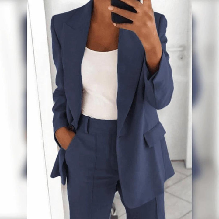 Laura | Traje Mujer Blazer Botonadura Solapa Conjunto Pantalón Recto