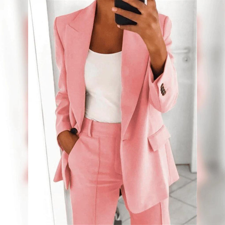 Laura | Traje Mujer Blazer Botonadura Solapa Conjunto Pantalón Recto