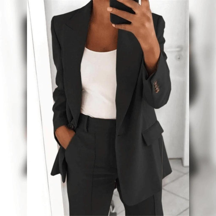 Laura | Traje Mujer Blazer Botonadura Solapa Conjunto Pantalón Recto