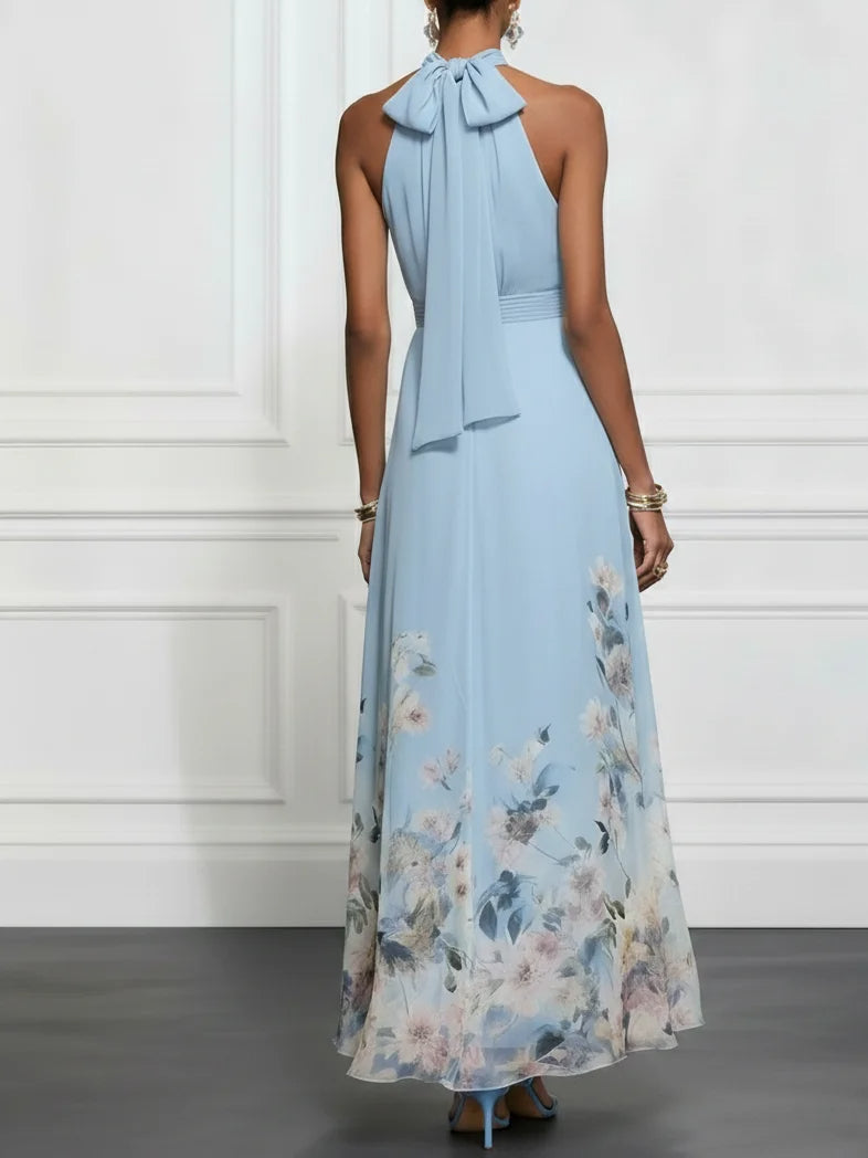 Laura | Vestido Invitada Boda Floral Maxi Chifón Halter