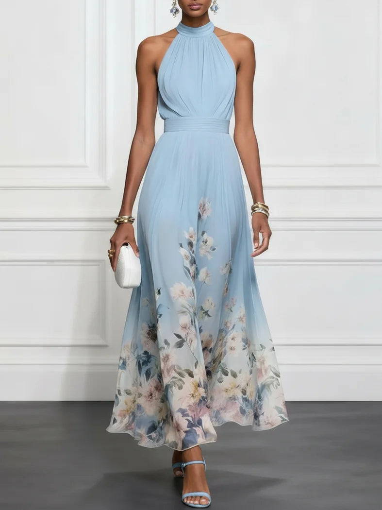 Laura | Vestido Invitada Boda Floral Maxi Chifón Halter