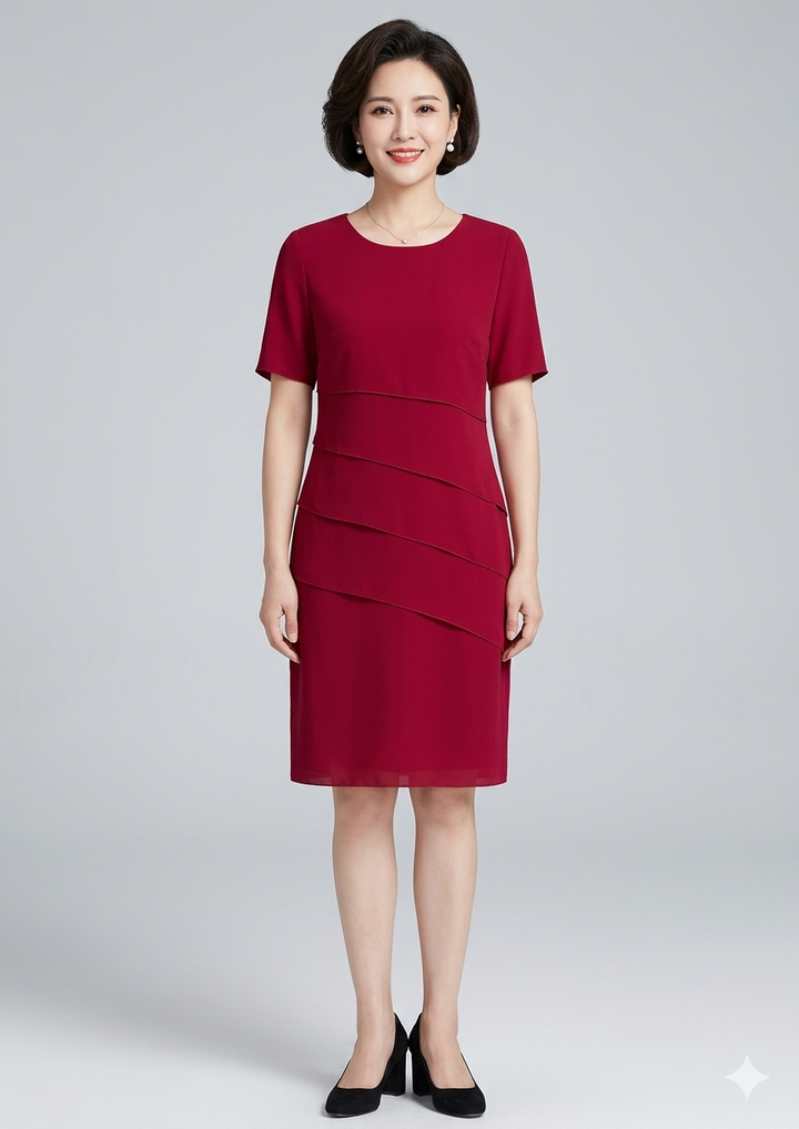Laura | Vestido Midi Plisado Chifón Manga Corta