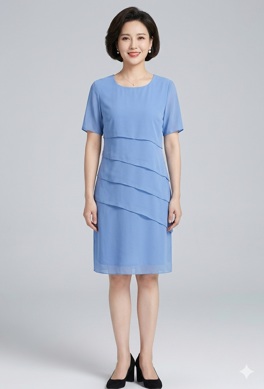 Laura | Vestido Midi Plisado Chifón Manga Corta