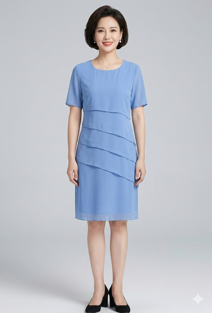 Laura | Vestido Midi Plisado Chifón Manga Corta