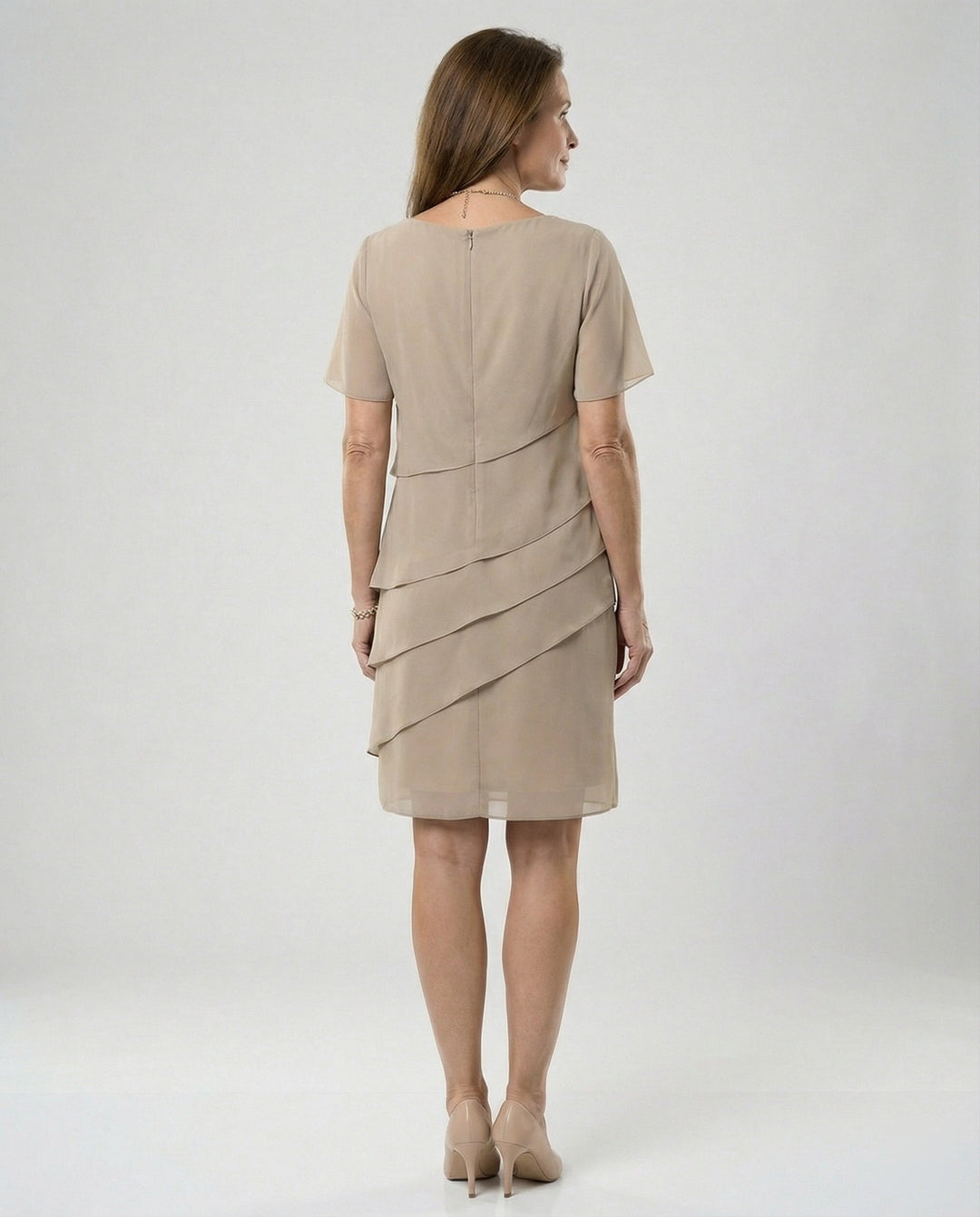 Laura | Vestido Midi Plisado Chifón Manga Corta