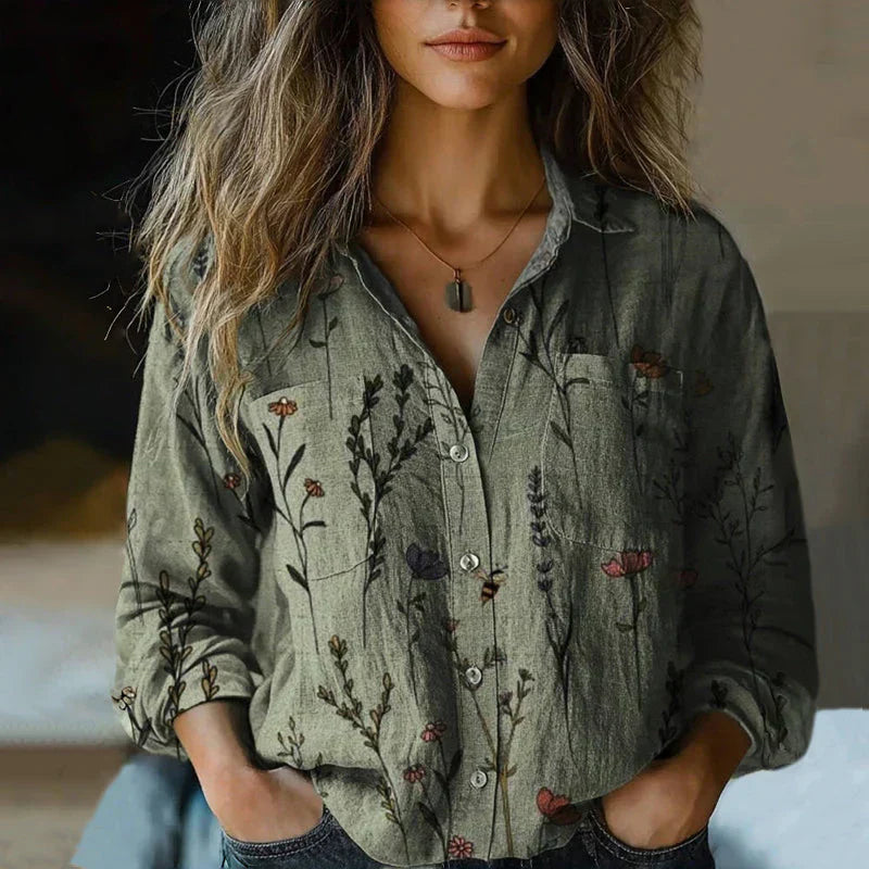 Leila | Camisa Estampada Bandana Manga Larga Relajada Mujer