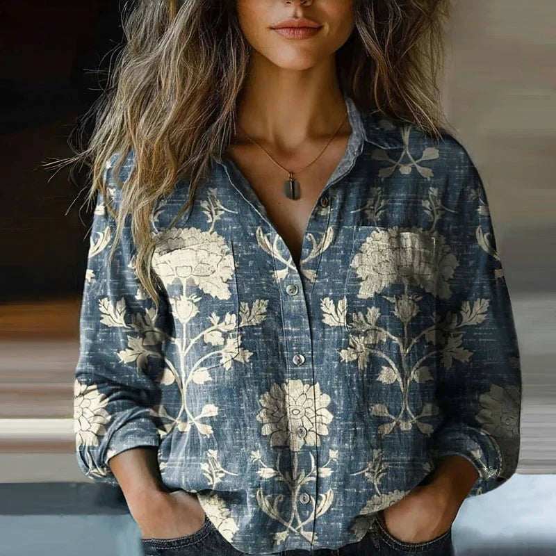 Leila | Camisa Estampada Bandana Manga Larga Relajada Mujer