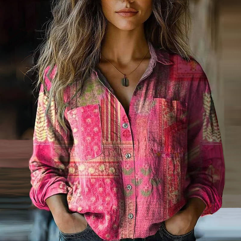 Leila | Camisa Estampada Bandana Manga Larga Relajada Mujer