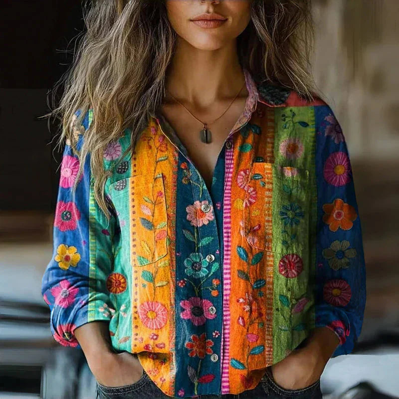 Leila | Camisa Estampada Bandana Manga Larga Relajada Mujer