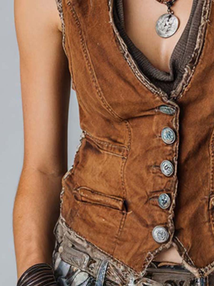 Leila | Chaleco Denim Mujer Botones Vintage