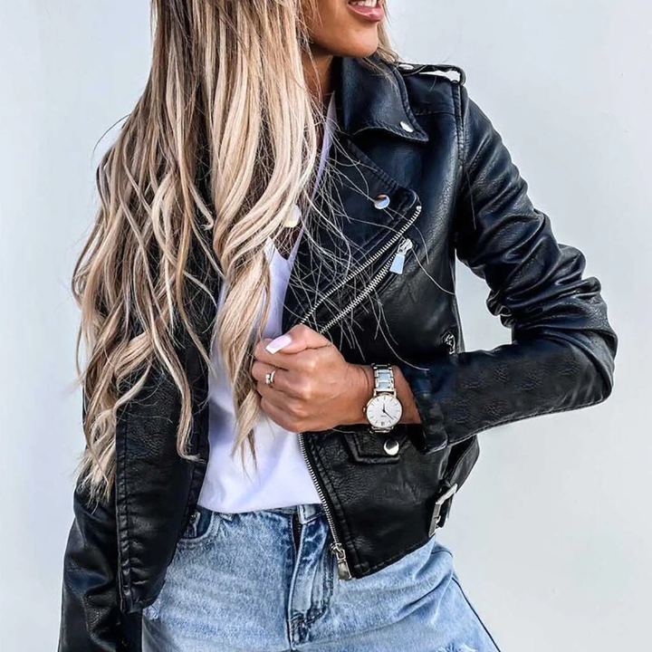Leila | Chaqueta Moto Mujer Cuero Ajustada Cremallera