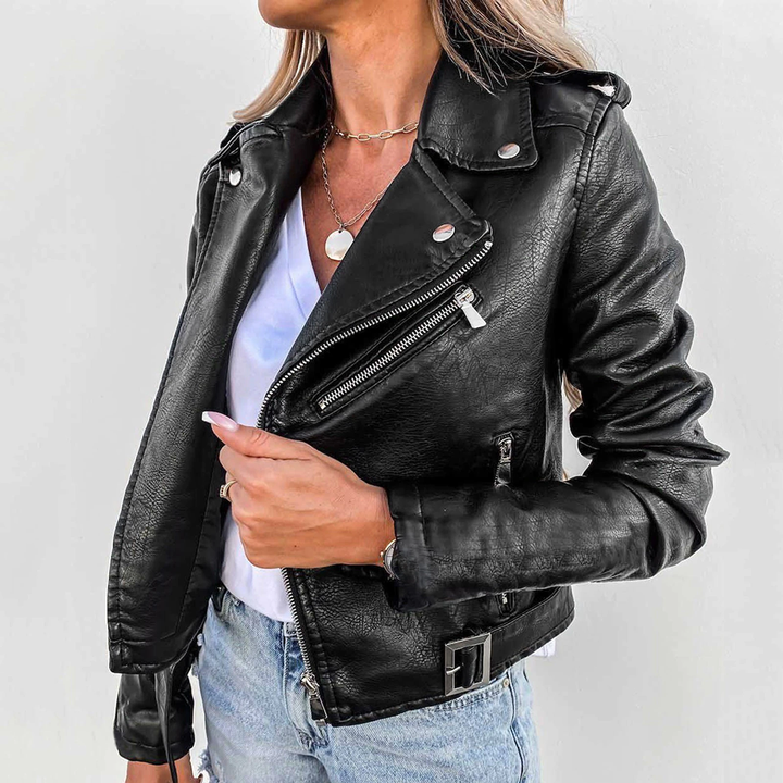 Leila | Chaqueta Moto Mujer Cuero Ajustada Cremallera